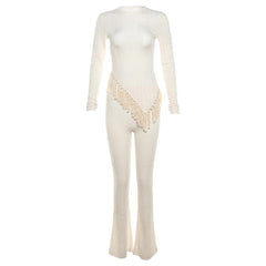 Tassels solid irregular long sleeve textured pant set