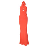 Cross front solid hollow out halter backless 2-way maxi dress