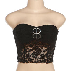 Lace metal applique backless solid sweetheart neck tube top