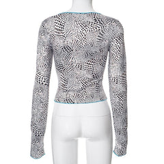 Polka dot contrast long sleeve square neck top