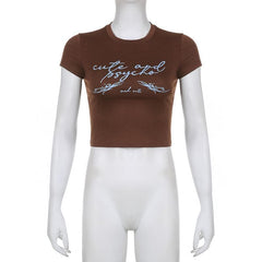 Contrast print short sleeve crewneck crop top