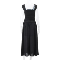 Square neck ruched backless cap sleeve solid maxi dress