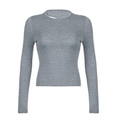 Solid long sleeve backless crewneck top