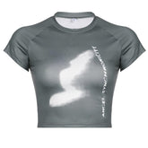 Contrast print short sleeve crewneck crop top