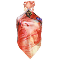 Halter abstract self tie backless contrast top