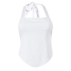 Halter backless solid self tie top