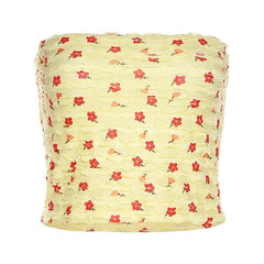 Textured flower print contrast backless tube crop top - Final Sale