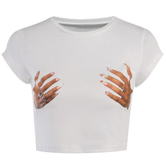 Cap sleeve round neck palm pattern crop top