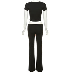 Contrast self tie v neck short sleeve low rise pant set