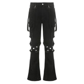 Button cargo pocket ribbon low rise solid jeans