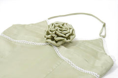 Flower applique zip-up halter ruched slit solid midi dress