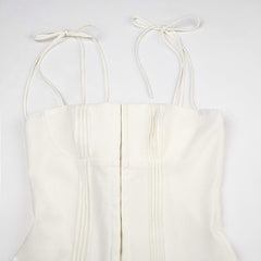 Pleated solid corset button self tie zip-up mini dress