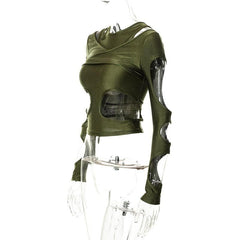 Long sleeve solid hollow out irregular crop top