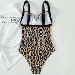 Leopard padded backless one piece swimwear