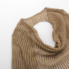 Crochet see through cowl neck long sleeve hollow out mini dress