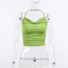 Cowl neck ruched solid halter top