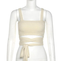 Tie Front Backless Knitted Cross Top