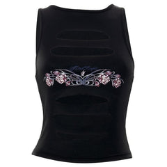 Hollow out printed sleeveless top