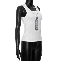 U neck necktie print ribbed contrast sleeveless top