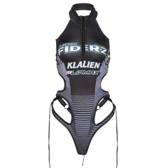 Sleeveless hollow out contrast print halter backless bodysuit