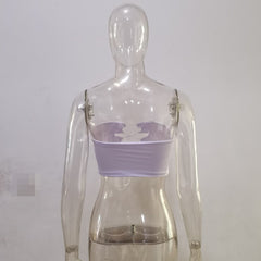 Double layered hollow out self tie backless solid lace up halter top