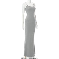 Sleeveless solid square neck mermaid hem cami maxi dress