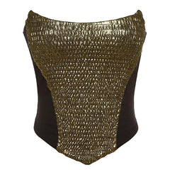 Smocked patchwork contrast backless tube top
