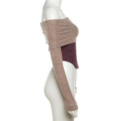 Star applique off shoulder long sleeve patchwork contrast top