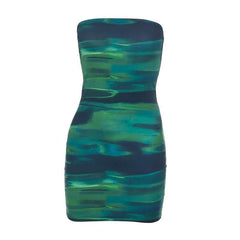 Contrast print backless sleeveless tube mini dress