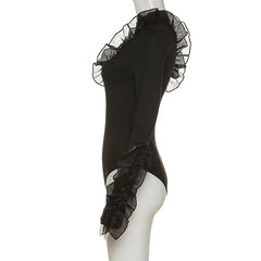 Long sleeve solid irregular one shoulder ruffle bodysuit