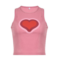 Sleeveless crewneck ribbed heart pattern contrast top - Final Sale