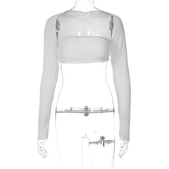 Long sleeve solid hollow out low cut crop top