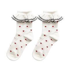Heart pattern ruffle long socks