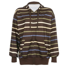 Long sleeve contrast striped zip-up hoodie coat top