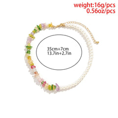 Multicolor beaded faux pearl chain necklace