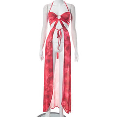 Halter hollow out backless low cut ruched crop top