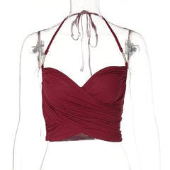 V neck cross front solid crop top