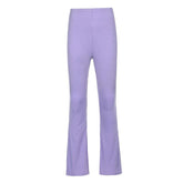 Ribbed solid high rise flared pant