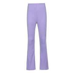 Ribbed solid high rise flared pant