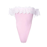 Ribbed lace hem contrast off shoulder backless bodysuit