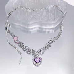 Heart pendant chain multicolor necklace