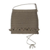 Crochet hollow out solid lace up ruffle mini skirt