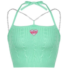 Metal cross strap knited halter crop top