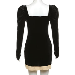Smocked patchwork ruched contrast long sleeve velvet mini dress