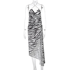 Cowl neck cross back zebra printed dress