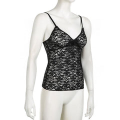 Lace see through solid v neck cami top