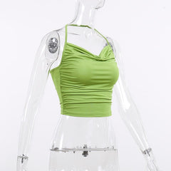 Cowl neck ruched solid halter top