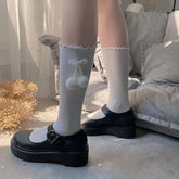 Ruffle hairball cherry applique long socks