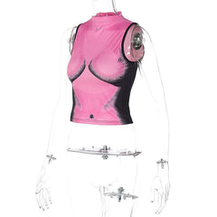 Contrast sleeveless high neck body pattern crop top