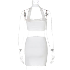 Halter backless solid slit skirt set